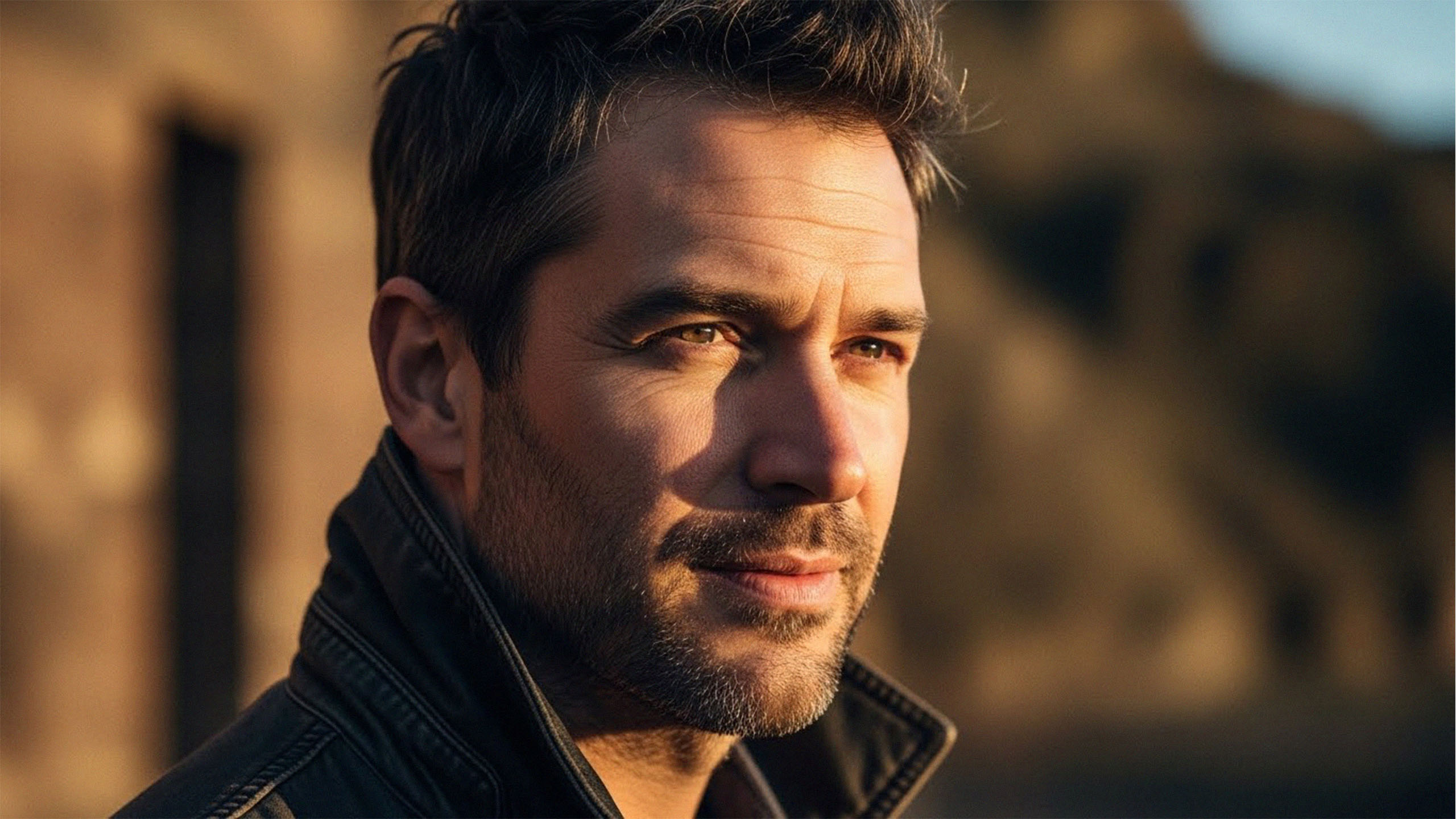 Confident mature man standing outdoors, symbolizing strength and sexual wellbeing.