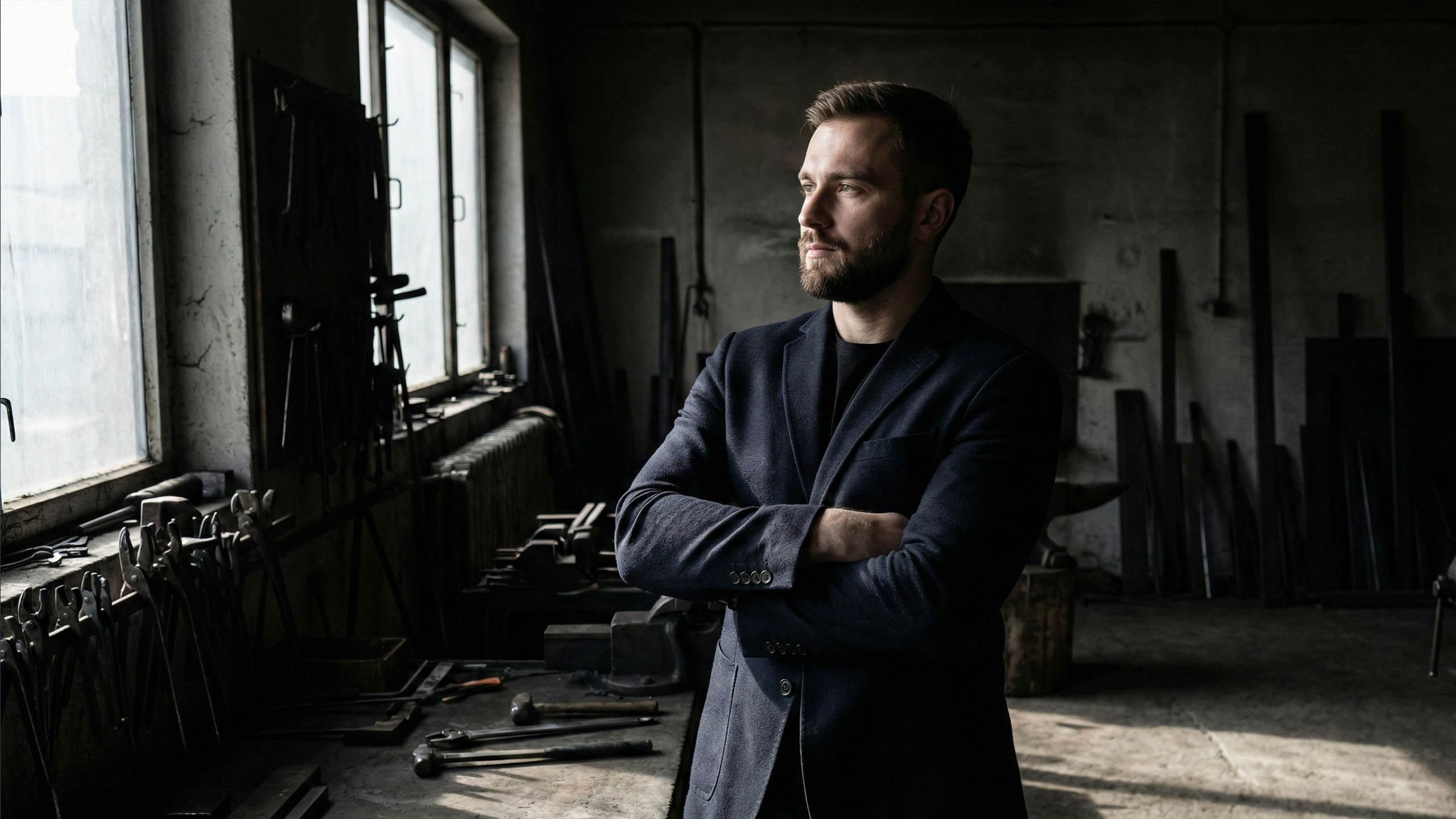 Un homme confiant debout avec une posture solide et un langage corporel ouvert.