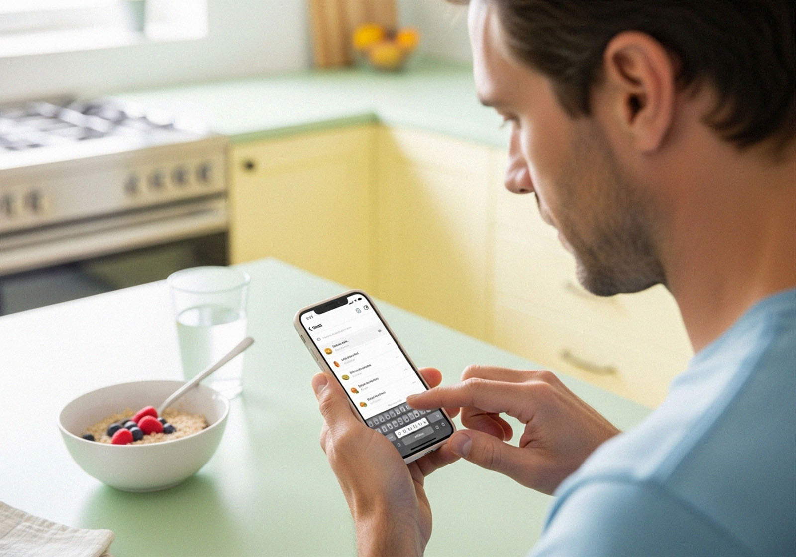 Man logging daily intake on a phone to track metabolism
