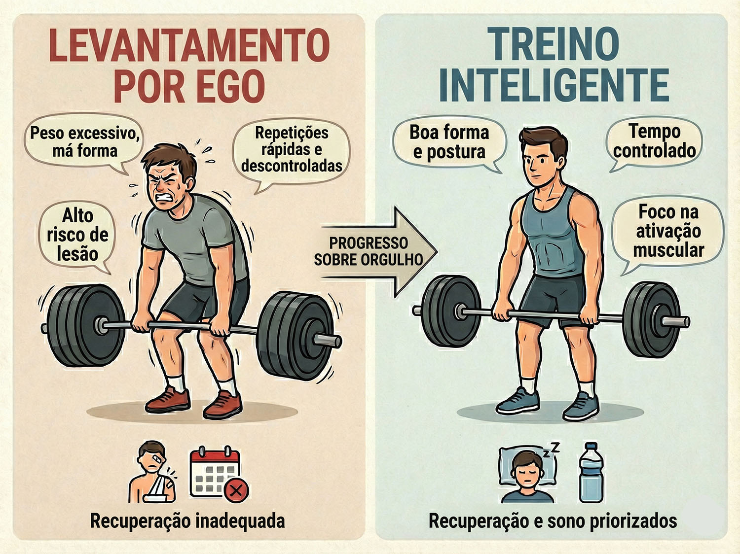 Comparação entre levantamento por ego e treino de força controlado com boa forma