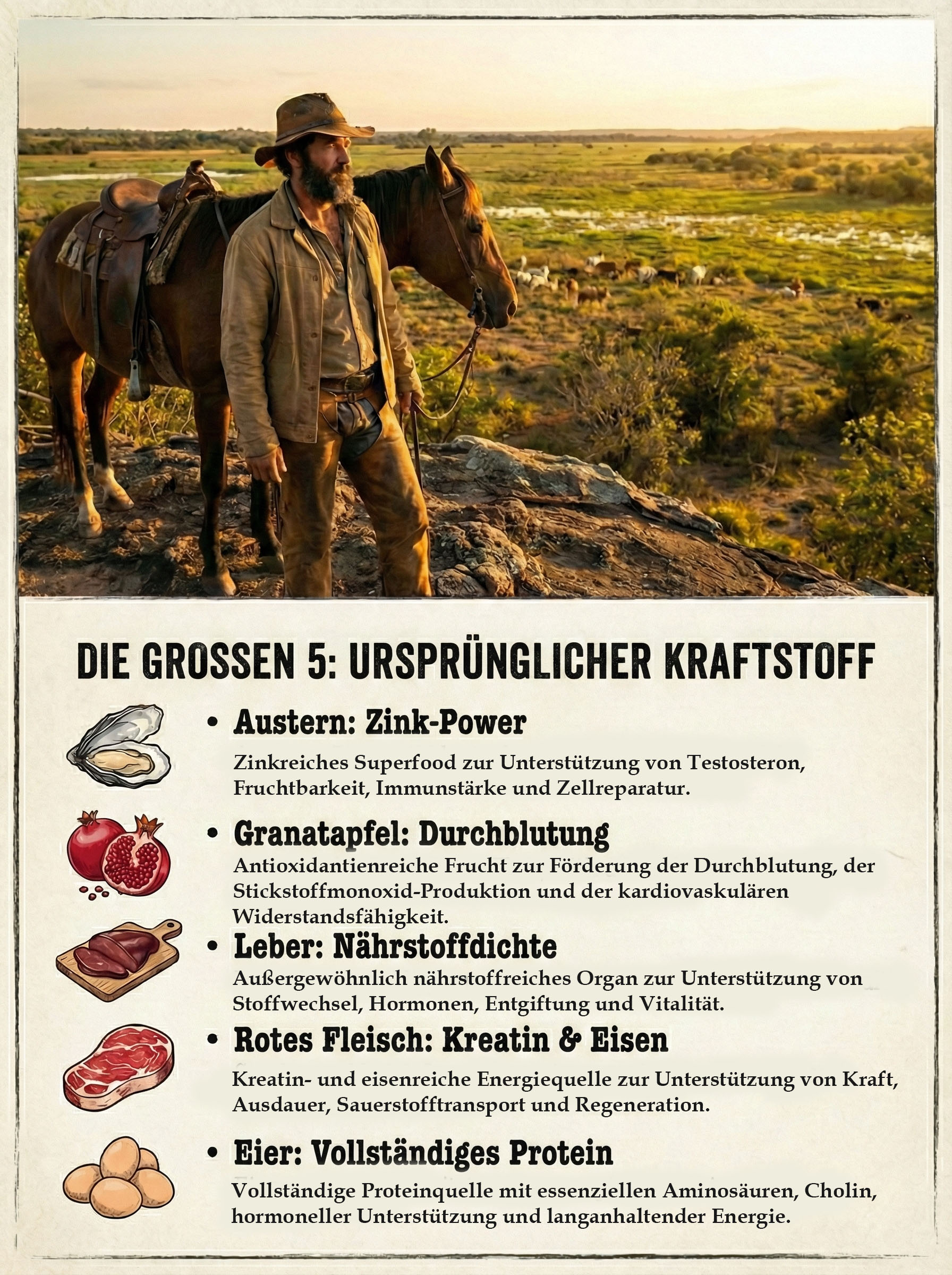 die fünf wichtigsten ursprünglichen Nahrungsmittel als Energiequelle