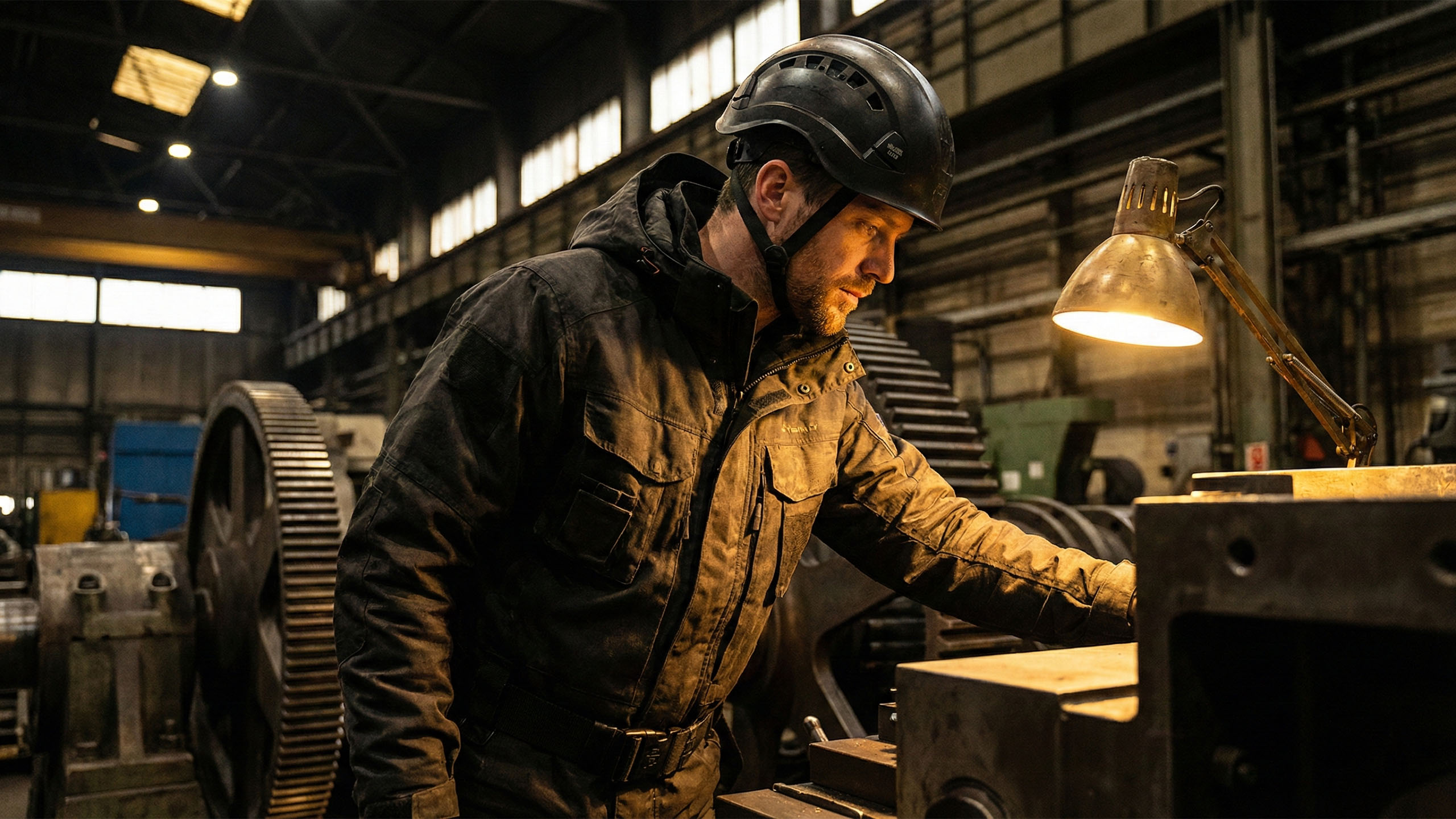 A man embodying focus and performance in an industrial, high-productivity environment.