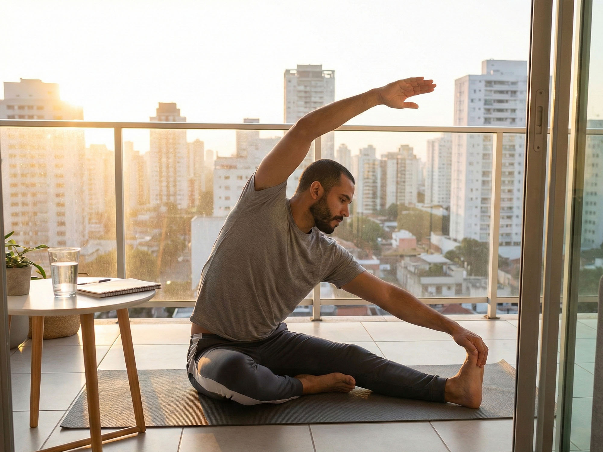 Hombre practicando un cuidado personal disciplinado a través de la rutina diaria y la preparación física