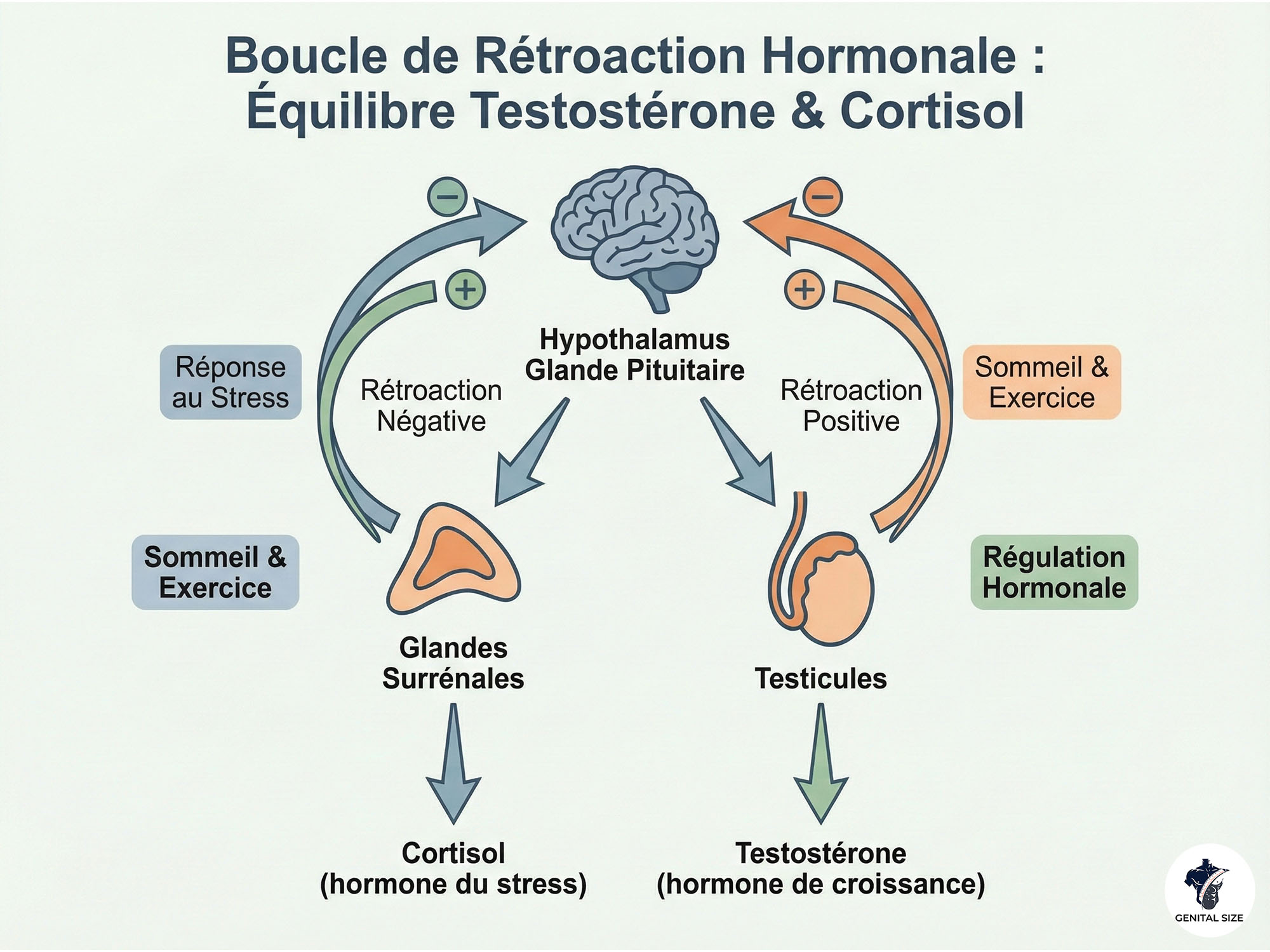 Image d'une boucle de rétroaction hormonale (testostérone/cortisol)