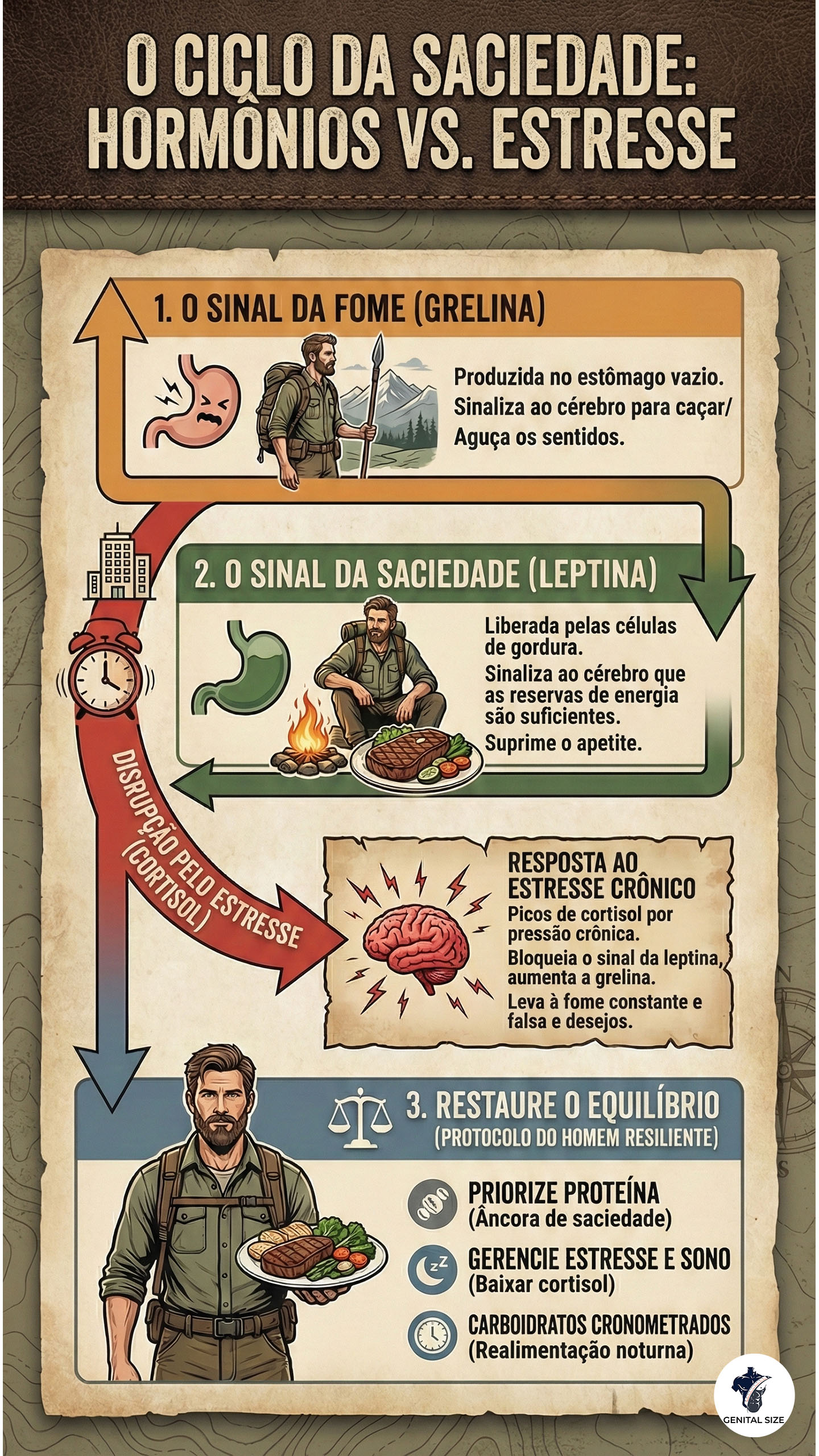Infográfico: O Ciclo da Saciedade: Hormônios vs. Estresse