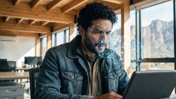 Um homem demonstrando intenso foco mental e presença de liderança.