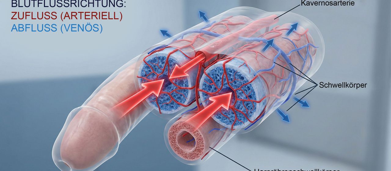 Diagramm der inneren Hydraulikkammern der männlichen Anatomie während der Erregung.