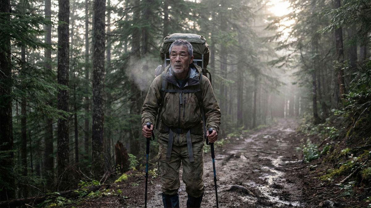 屋外でハイキングする健康的な男性が、力強い男性の健康と最高の身体パフォーマンスを象徴している。