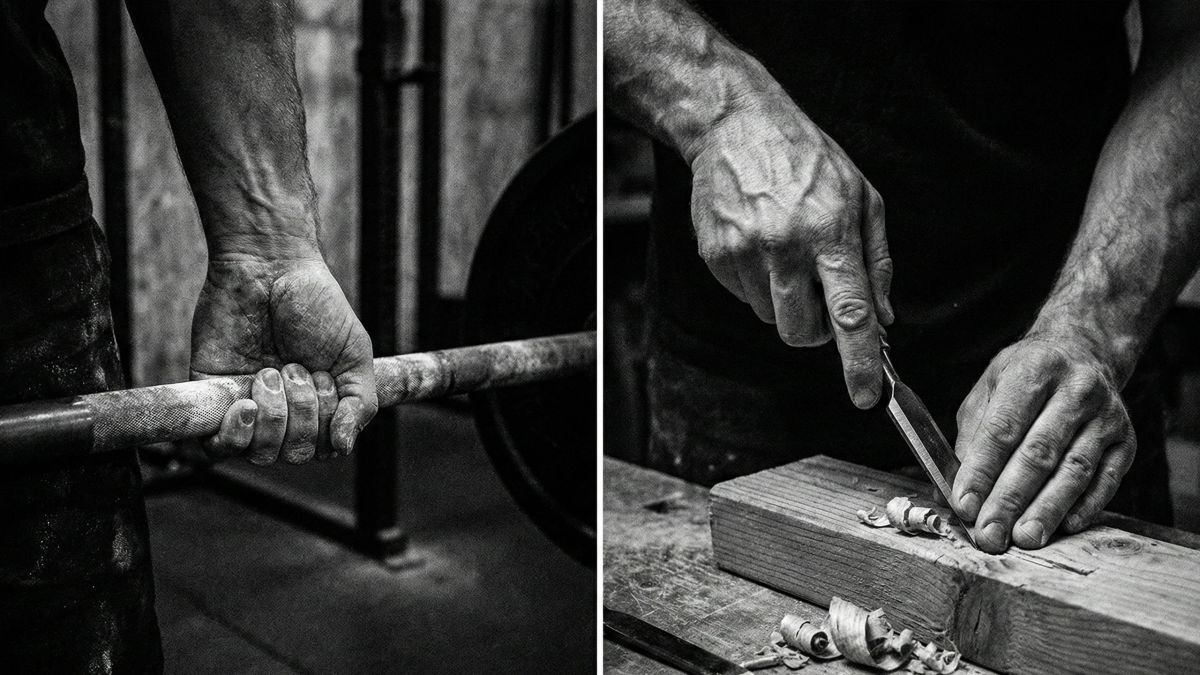 身体的能動性と手作業に焦点を当て、身体受容の一形態として取り組む男性。