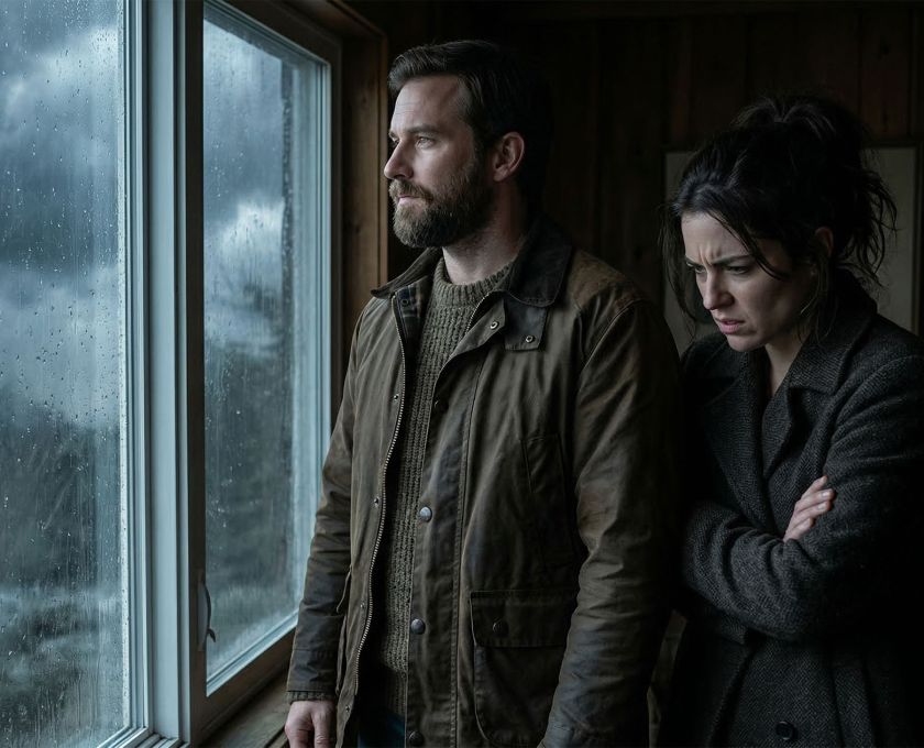 A stoic man maintaining composure during a difficult conversation.