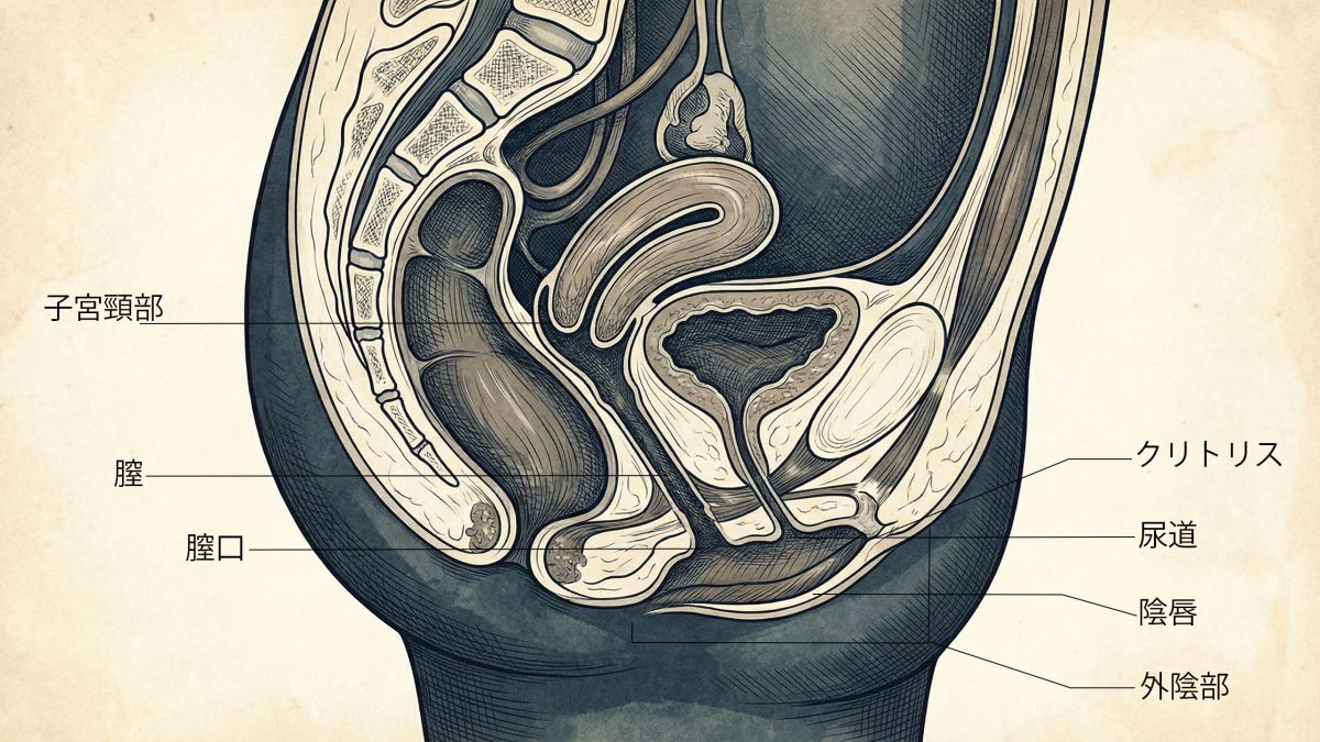 教育目的の女性生殖器系の専門的な解剖図。