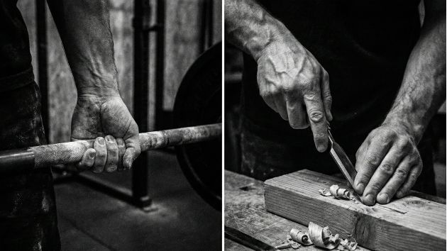 Un homme se concentrant sur sa compétence physique et le travail manuel comme forme d'acceptation du corps.