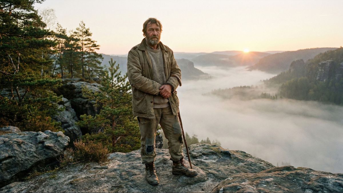 Mann steht fest unter harten Bedingungen als Symbol für Resilienz statt Härte