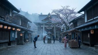 伝統的な共同体の価値観を象徴する、静かで歴史ある植民地時代の町の広場。