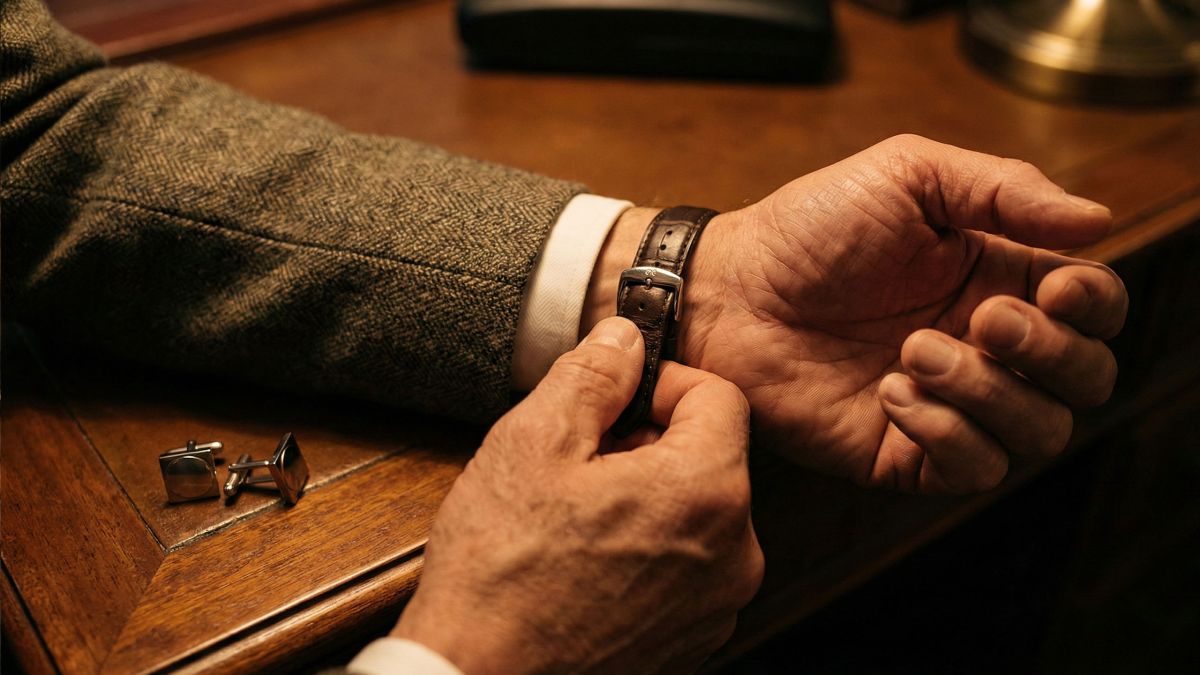 Ein Mann, der sich mit Fokus und Liebe zum Detail vorbereitet, als Symbol für männliche Kompetenz.