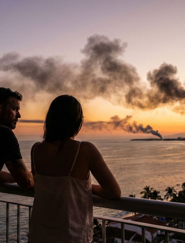 Atardecer sobre Puerto Vallarta que refleja la tensión entre belleza y caos social.