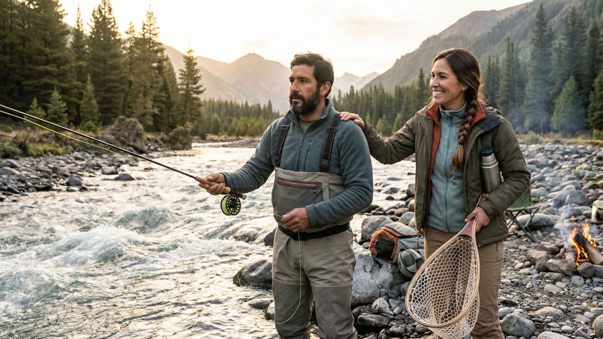 Hombre y mujer disfrutando de una aventura al aire libre que simboliza compatibilidad y valores tradicionales