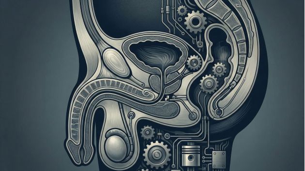Diagramm zur Veranschaulichung der vier Phasen des männlichen sexuellen Reaktionszyklus und des Dualen Kontrollmodells.