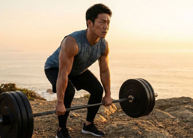 男性が屋外でトレーニングする様子、男性の健康と活力を表現