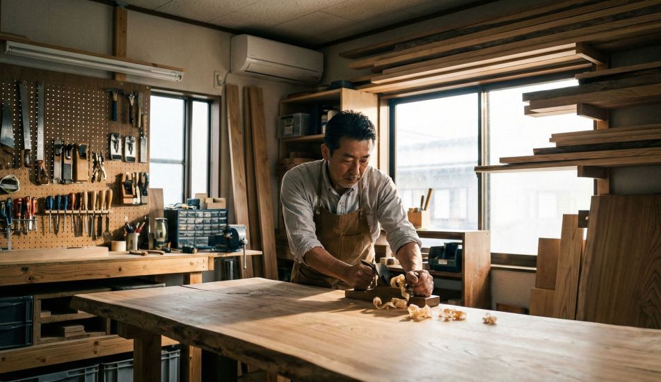 仕事以外の目的を築くために、ガレージで手作りのプロジェクトに取り組む男性。