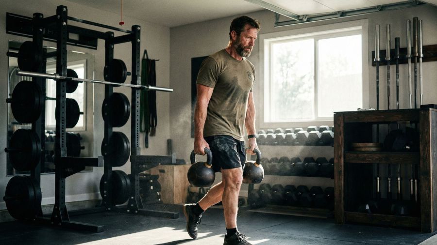 Kräftiger Mann beim funktionellen Krafttraining zur Optimierung von Gesundheit und Langlebigkeit.