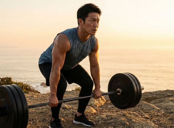 男性が屋外でトレーニングする様子、男性の健康と活力を表現