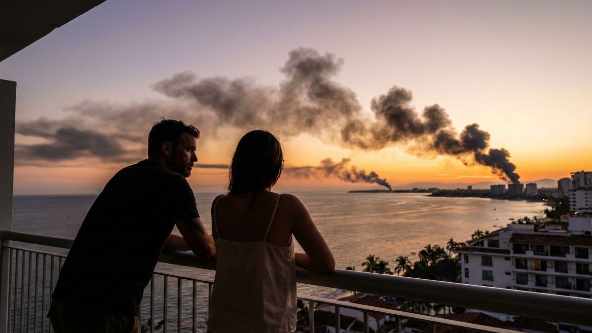 Atardecer sobre Puerto Vallarta que refleja la tensión entre belleza y caos social.