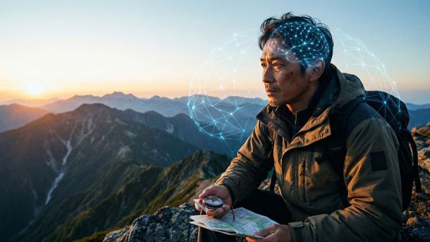 強い集中力とリーダーシップを示す男性。