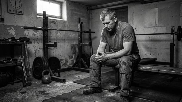 Ein Mann konzentriert sich auf funktionelle Stärke in rauer Umgebung.