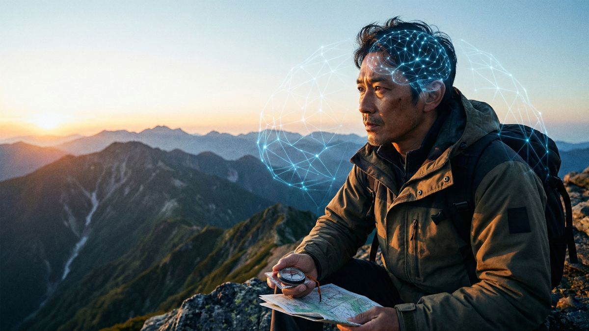 強い集中力とリーダーシップを示す男性。