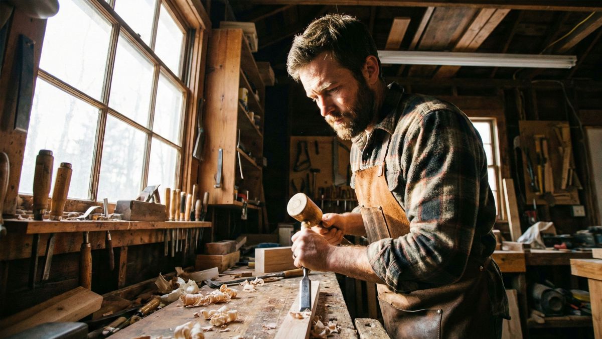 Un homme travaillant de ses mains, représentant l'autonomie et le généraliste moderne.