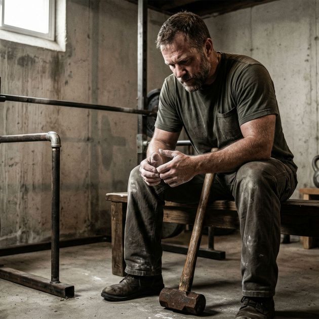 A man focusing on functional strength and manual work in a rugged environment.