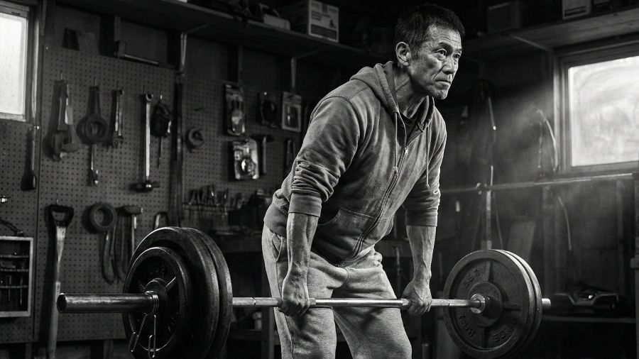 筋肉量と骨密度を維持するために重いデッドリフトを行う成熟した男性。