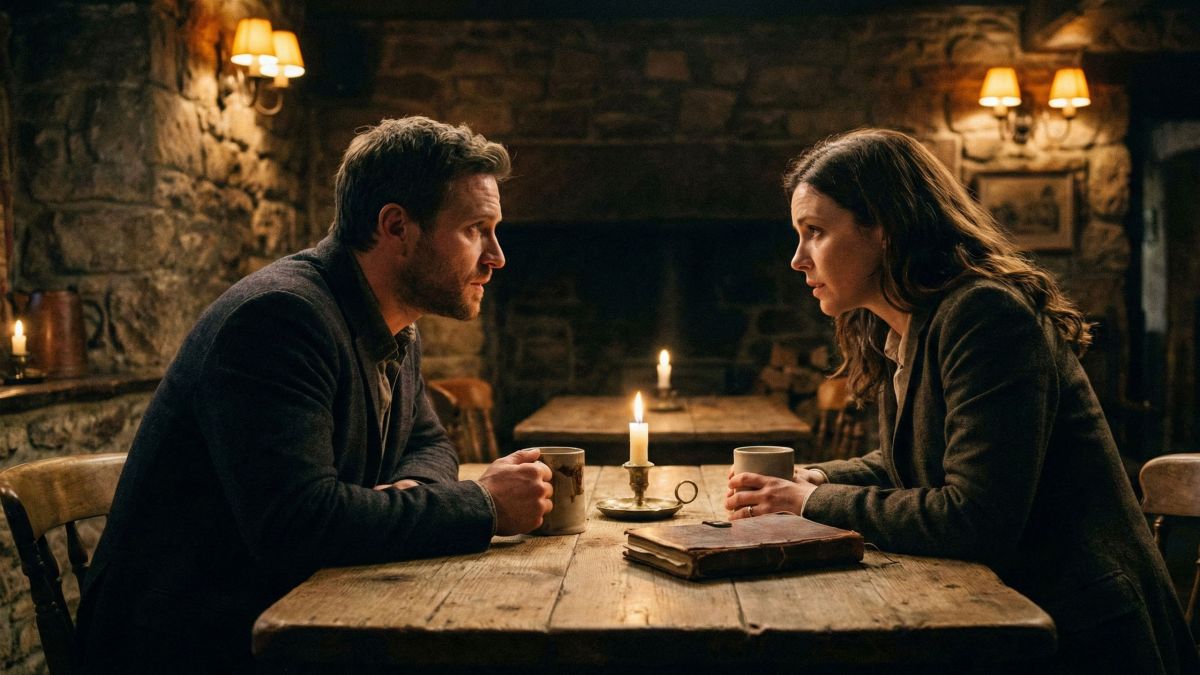 Un hombre liderando una conversación significativa con una mujer en un entorno sofisticado.