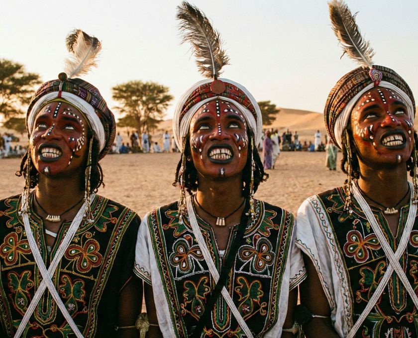 Wodaabe men performing the Yaake dance at the Gerewol festival in Niger.