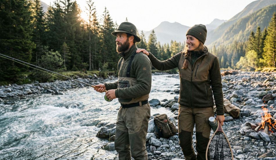 Mann und Frau erleben gemeinsam ein Outdoor-Abenteuer als Symbol für kompatibles Dating und traditionelle Partnerschaft