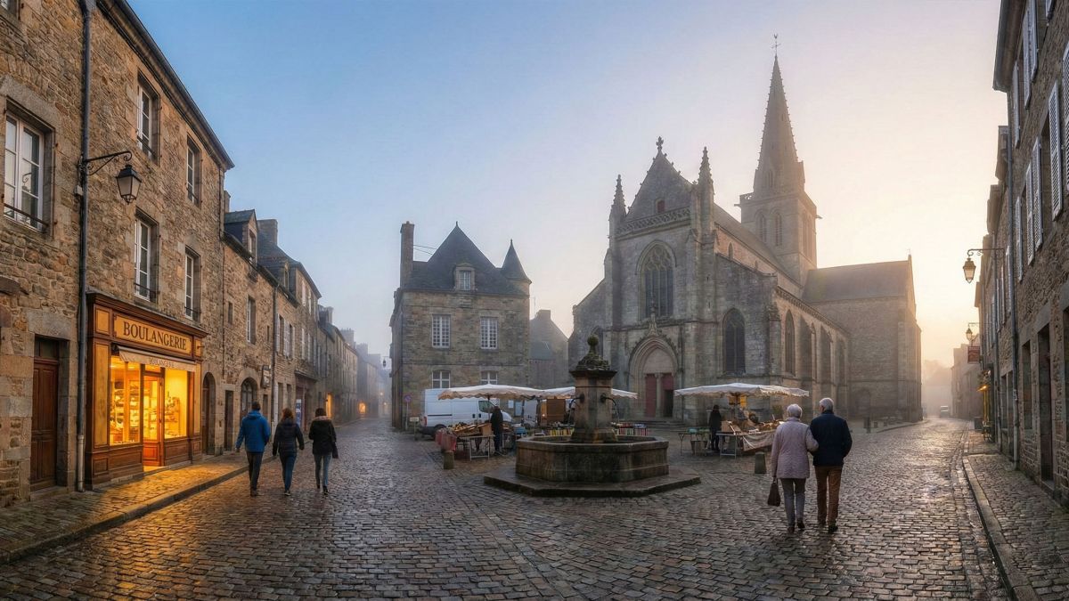 Une place coloniale historique et paisible représentant les valeurs traditionnelles de la communauté.