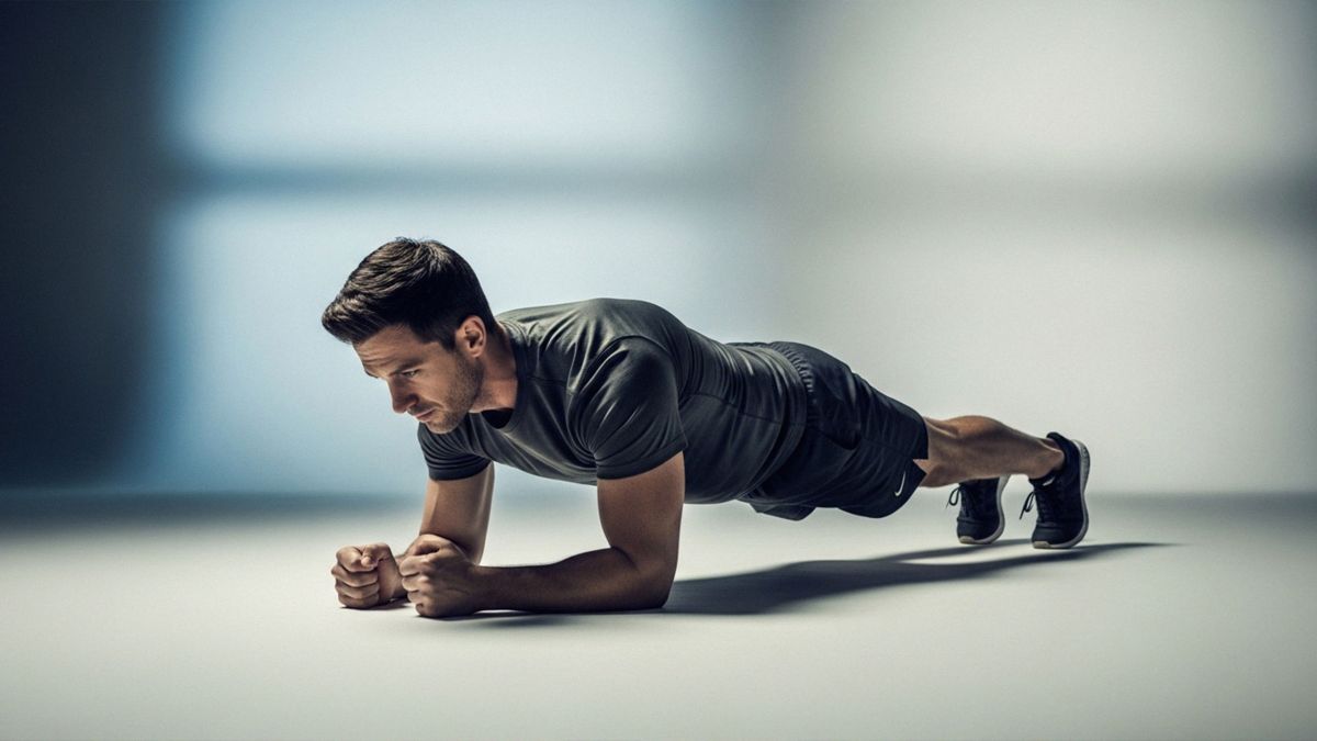 Mann in Plank-Position zeigt Rumpfstabilität