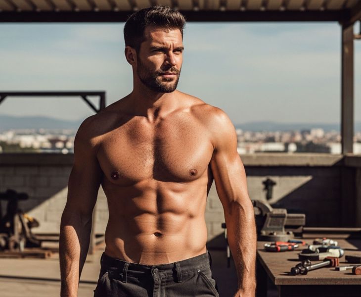 Confident masculine man outdoors building self-assurance regardless of penis size