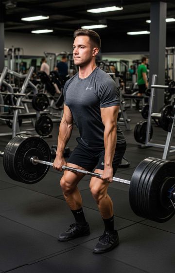 Man strength training with weights in the gym.