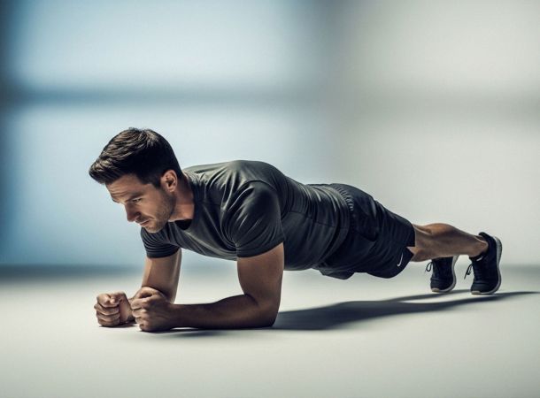 Man holding a plank position, demonstrating core strength and control