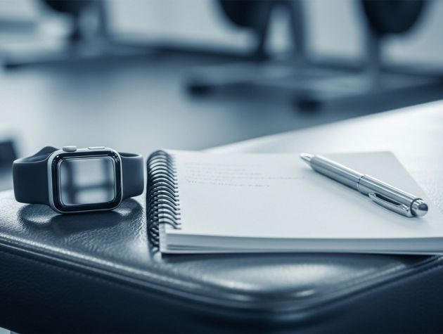 Men’s metabolism tracking: smartwatch, resting heart rate, and training notes on a gym bench