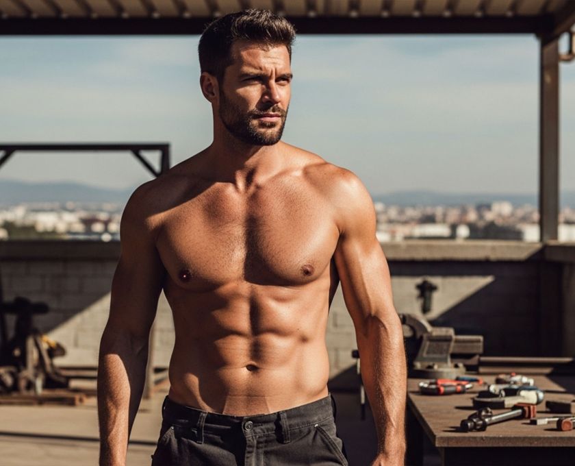 Homme masculin et confiant en extérieur renforçant sa confiance quelle que soit la taille de son pénis