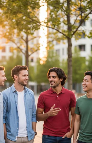 Men from different cultures and backgrounds standing together.